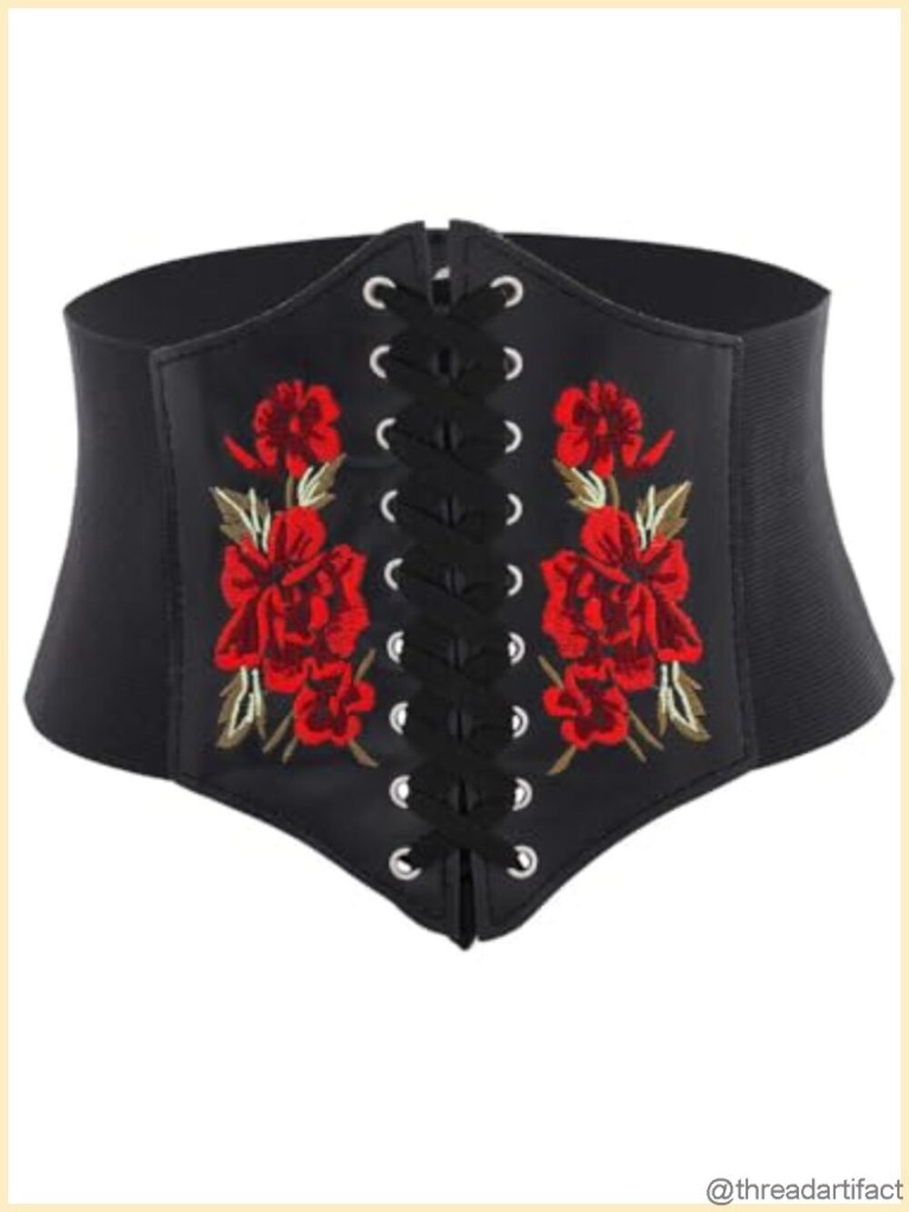 Embroidered Corset Belt Waist Belt PU Leather Lace Up Stretch Women